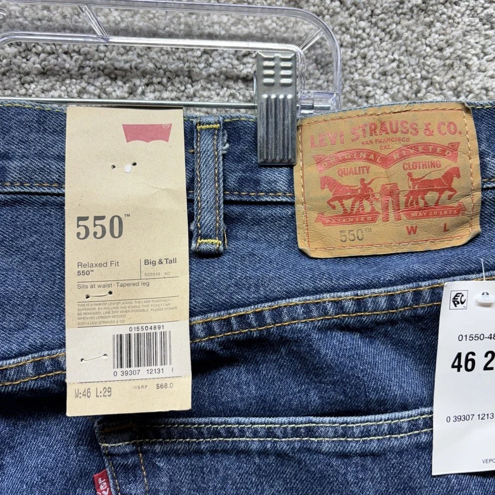 Levi Strauss Mens Levi's 550 Relaxed Fit‎ Blue Jeans Size 46x29 Big & Tall NWT